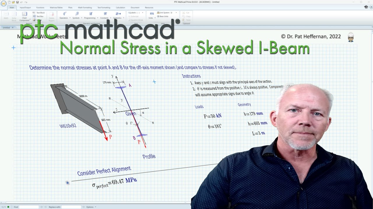 PTC Mathcad - Normal Stresses in Skewed I-Beam