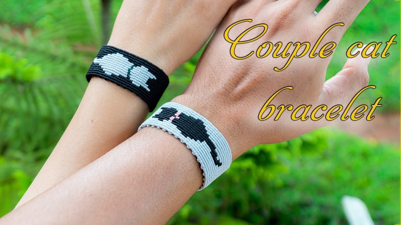 Macrame tutorial: Super cute cat couple bracelet - Hướng dẫn làm vòng tay đôi mèo dễ thương