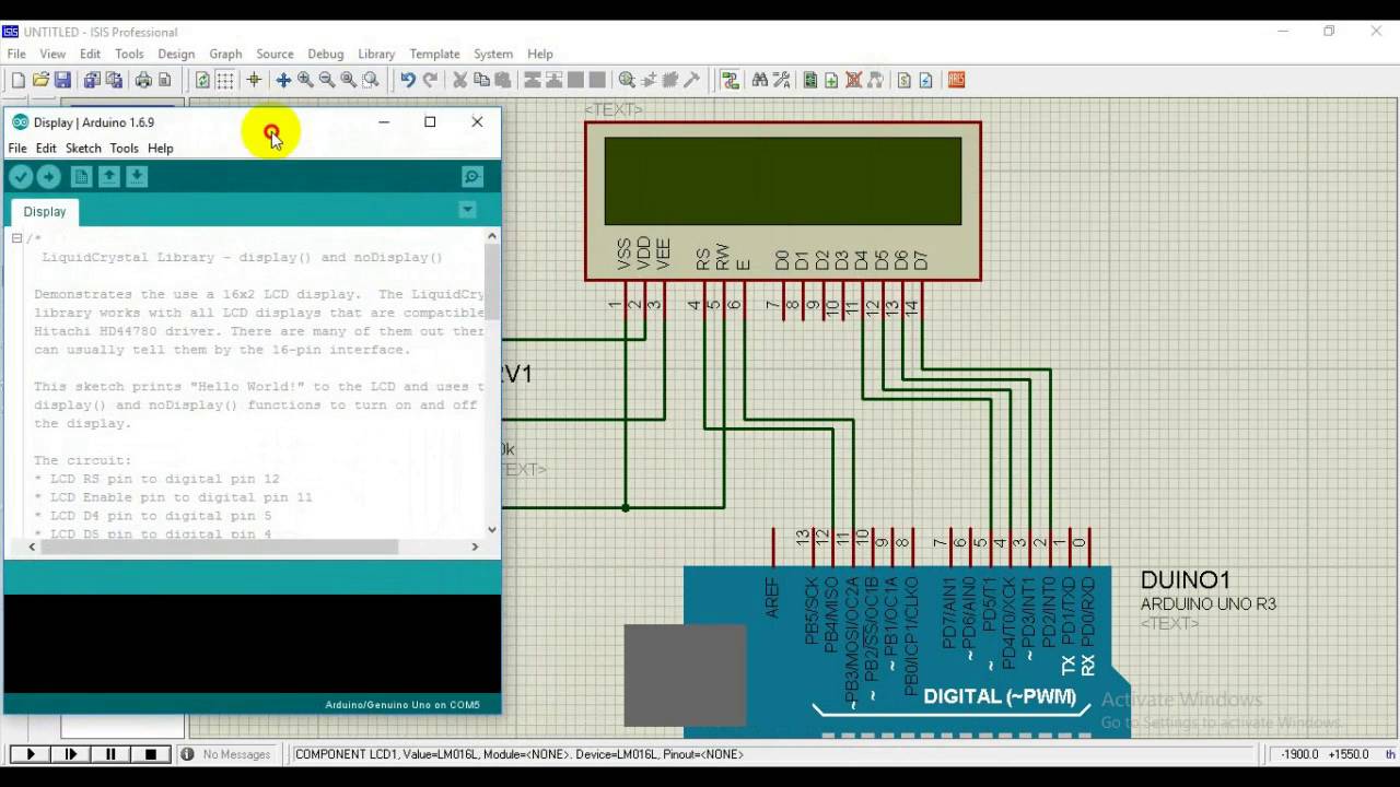 Hello World Lcd 16x2 in proteus