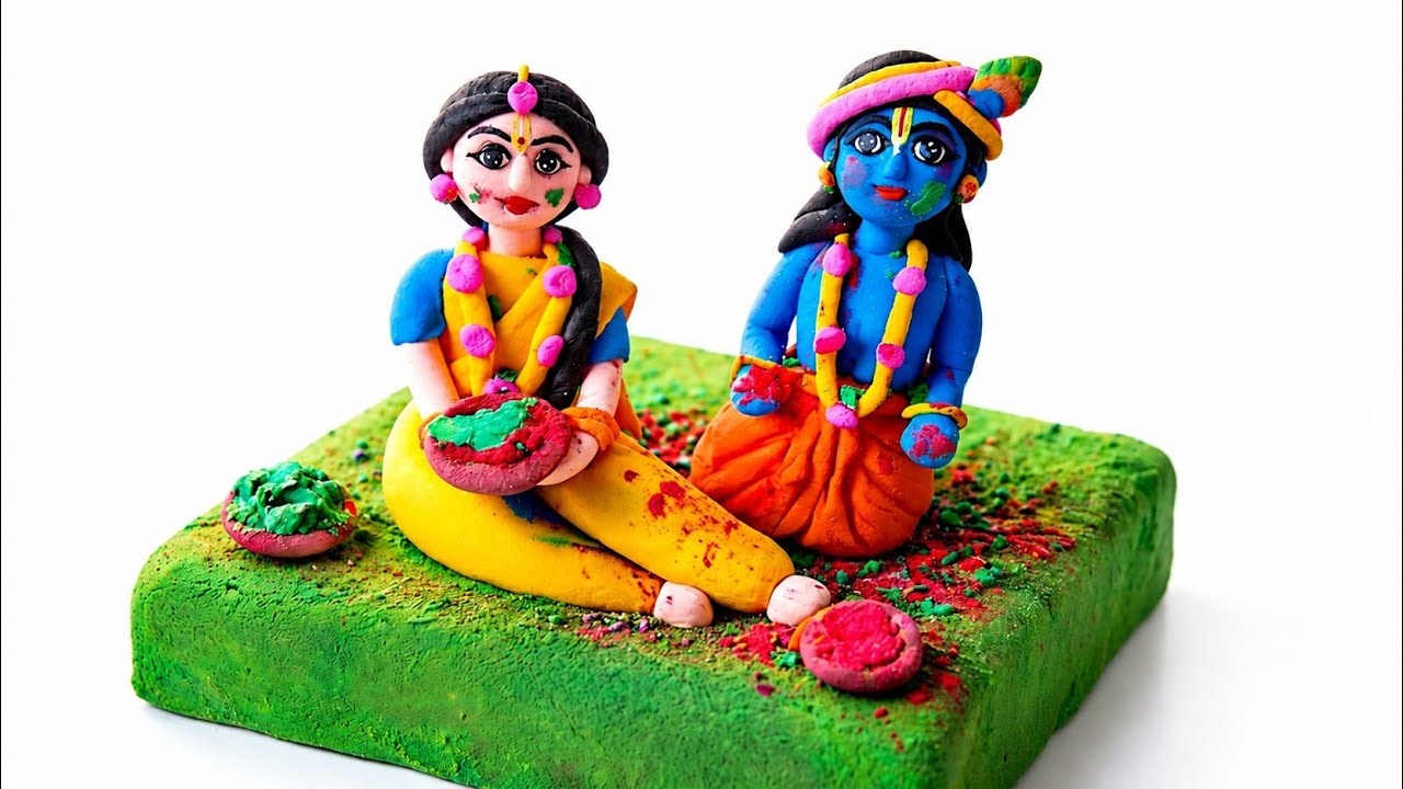 Radha Krishna Holi Special Clay Art 🌸🎨 | Handmade Krishna Idol | Festive DIY Craft#claycraft