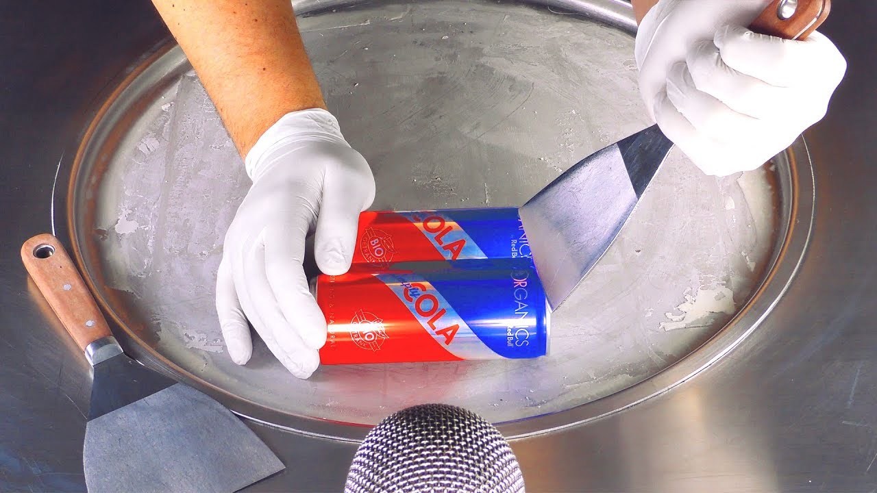ASMR - Red Bull Cola Ice Cream Rolls | satisfying Ice Cream with Cola - tapping scratching & eating