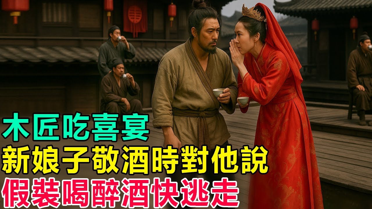 民間故事：木匠吃喜宴，新娘子敬酒時對他說，假裝喝醉酒快逃走