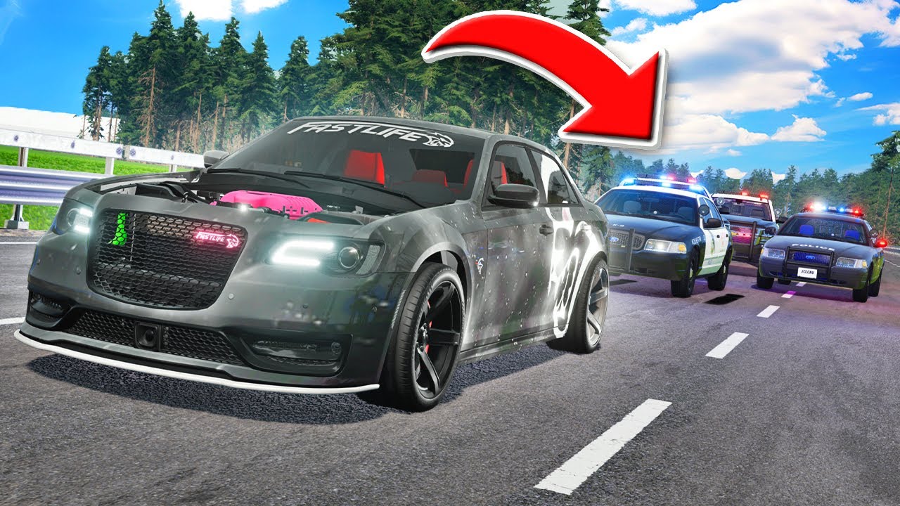 Hellcat Chrysler 300 убегает от полиции в BeamNG Drive
