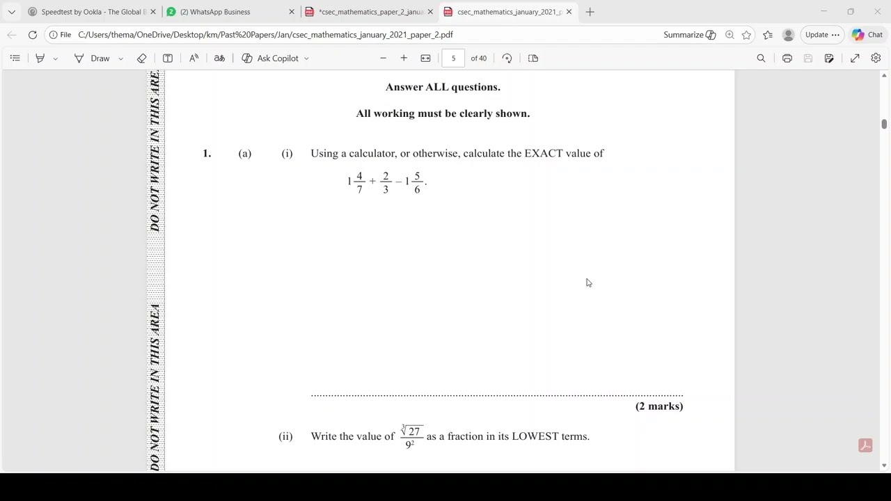 CSEC Math Jan 2021 P2 Q1