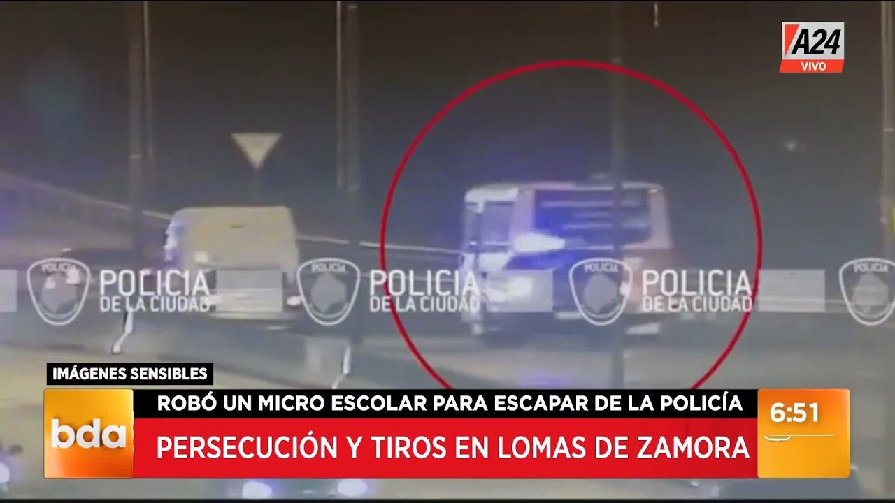 Videos completos: robo al micro escolar, persecución, tiros y choque I A24