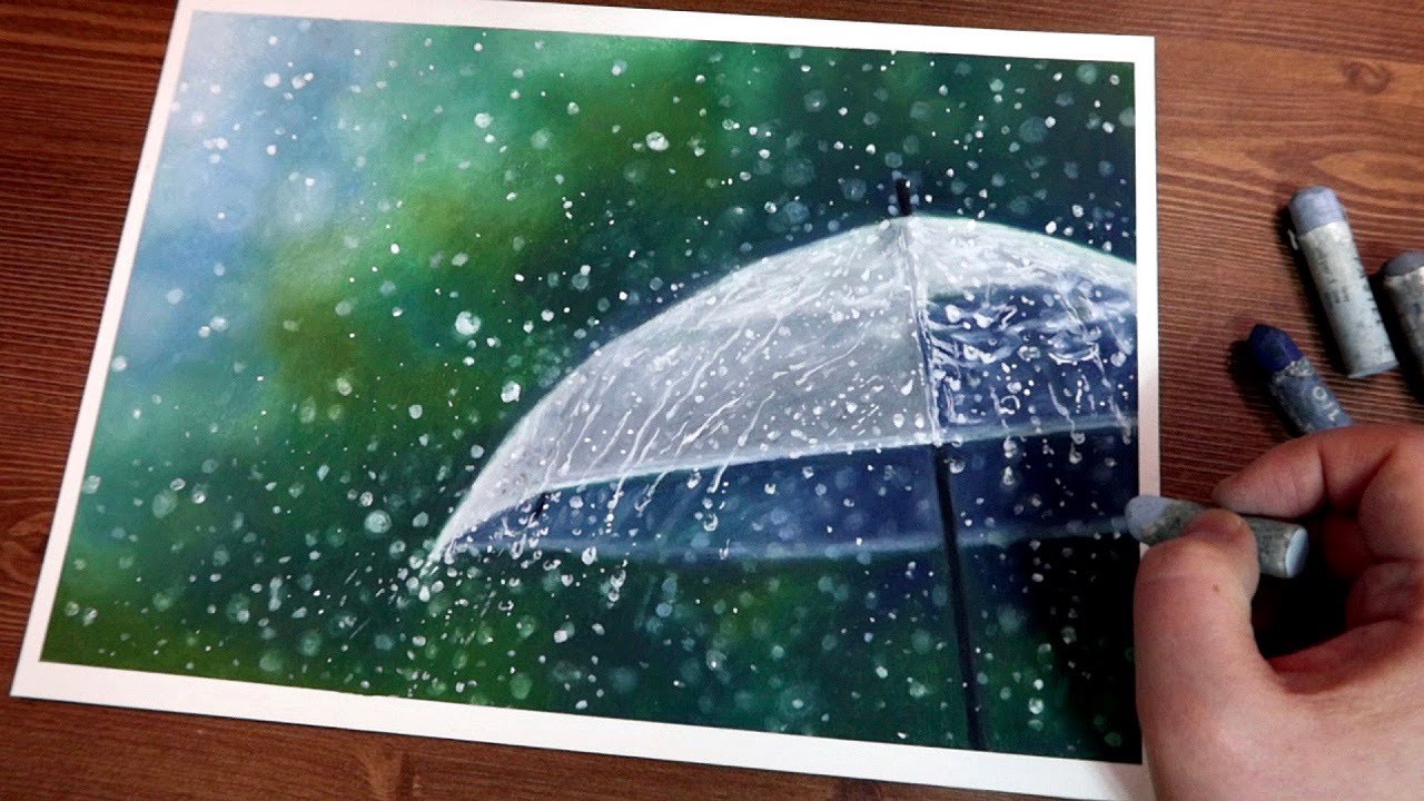 Oil Pastel Drawing 봄비 내리는 풍경 그리기, 오일파스텔 풍경화｜OHU SIA