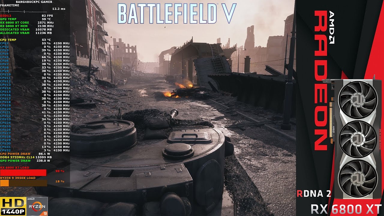 Battlefield V Max Settings DXR Raytracing 1440P | RX 6800 XT | Ryzen 9 3950X