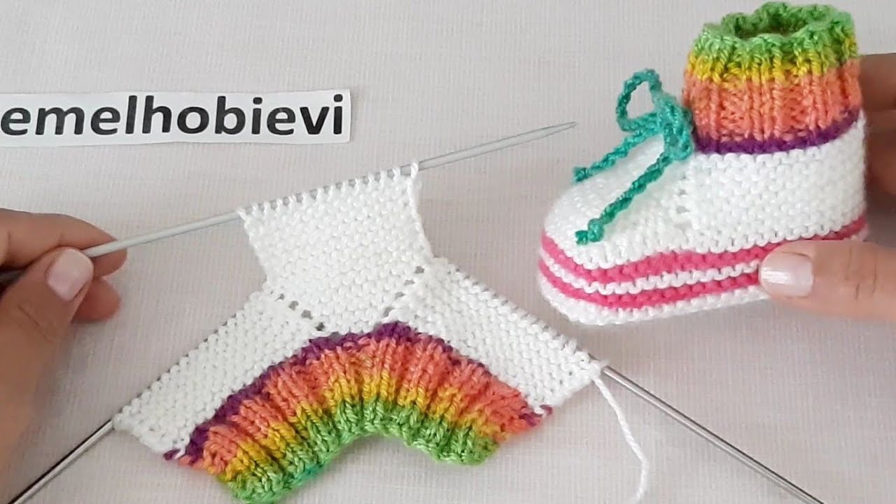 İki ŞişleBebek Spor Çorap Patik Yapılışı 1_2 yaş için/Knitting Baby Socks Booties DIY Pattern Design