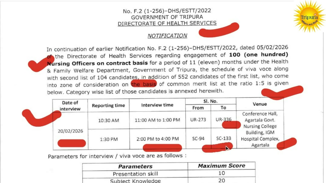 Big Update for Nursing Aspirants! Tripura Health Dept. Releases New Interview List of 104 Candidates