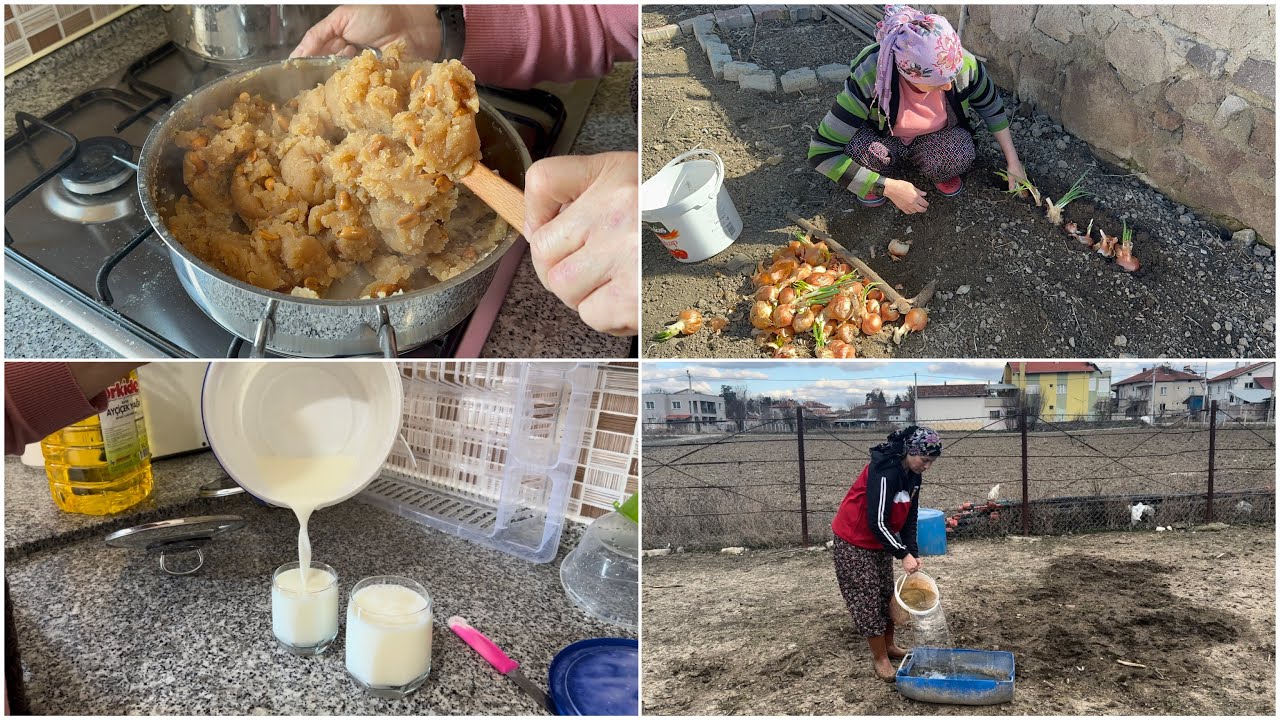 BOL FISTIKLI UN HEVLASI VE YANINDA BOL KÖPÜKLÜ AYRAN🤌🏻 BAHÇEYE SOĞAN DİKTİM