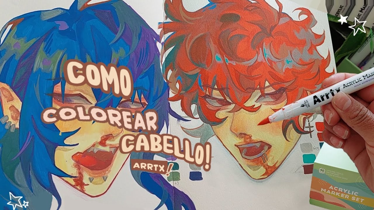 🍅🌱Cómo COLOREAR CABELLO!? Hair coloring tutorial || @arrtxglobal acrylic marker 90★•