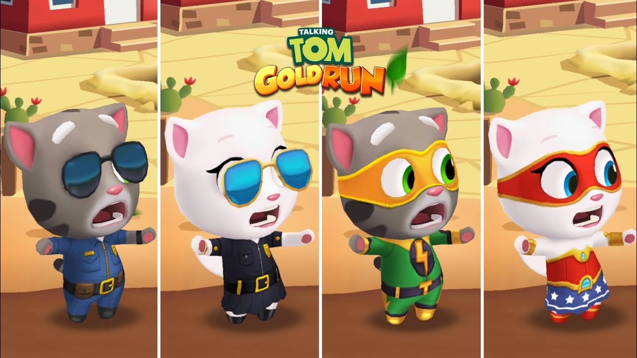 Talking Tom Gold Run Wild West - Officer Tom vs Agent Angela vs Super Tom vs Super Angela Gameplay