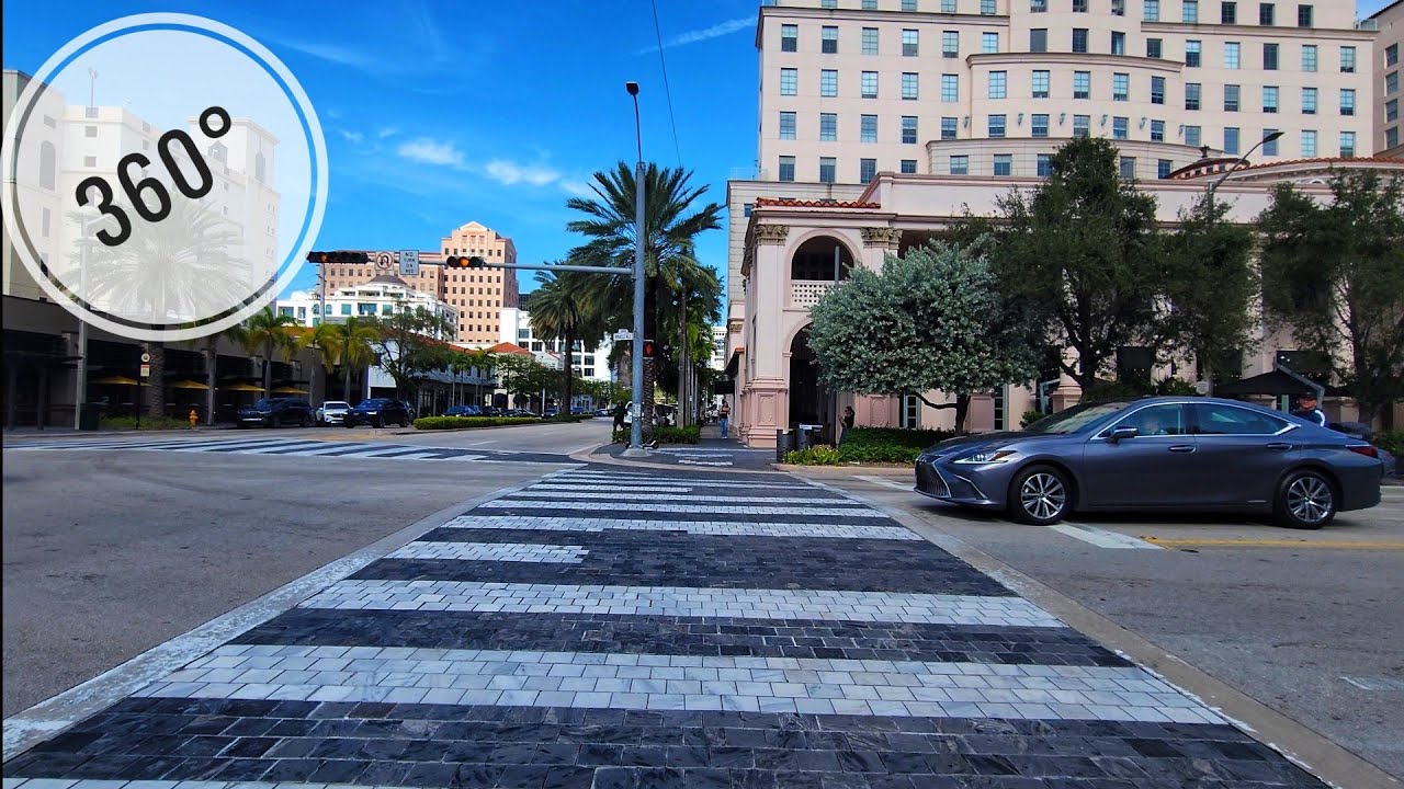 360° Downtown Coral Gables Neighborhood , Winter Cycling Virtual Travel Tour Miami FL December 2025