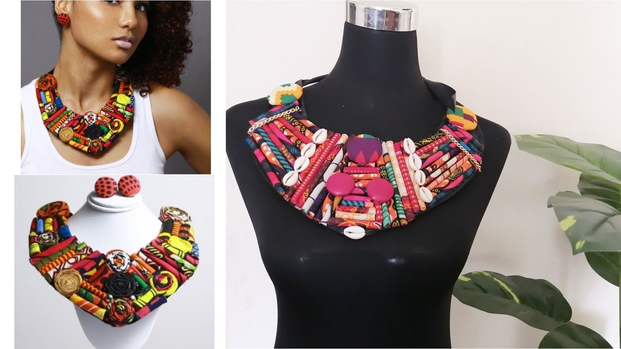How to make this Beautiful Statement African Print Fabric Necklace - Ankara DIY