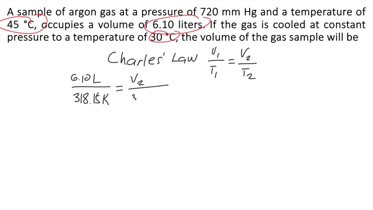 A sample of argon gas at a pressure of 720 mm Hg and a temperature of 45 °C, occupies a volume