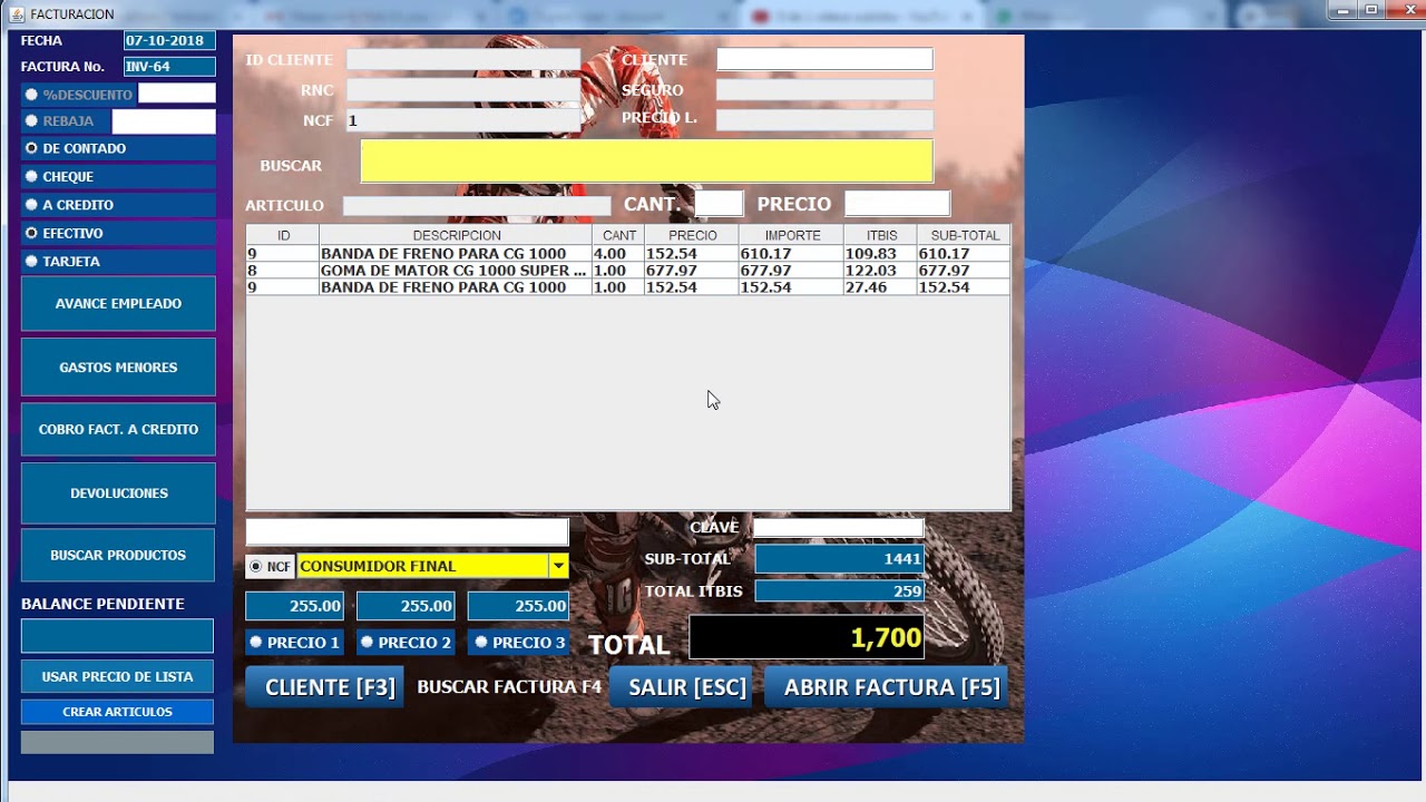 FACTURAR Y COBRAR EN REPUESTO O FERRETERIA