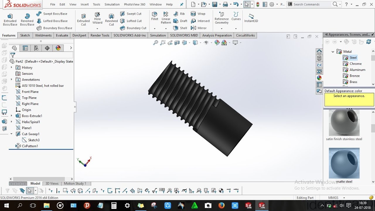 How to design a Multi Start thread in Solidworks