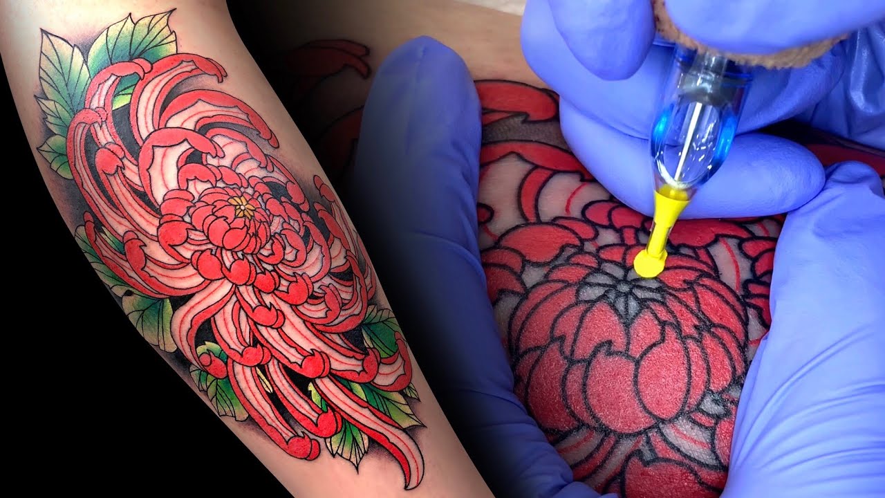 국화 타투 / 꽃 타투 / 컬러 타투 / 이레즈미 / chrysanthemum tattoo / flower tattoo / color tattoo / japanese tattoo