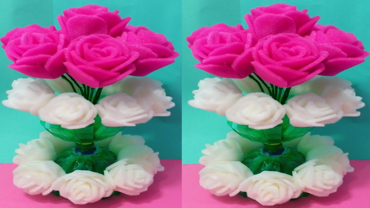 फोम से बनाये गुलदस्ता /FOAM AND BOTTLE GULDASTA/DIY MAKE BEAUTIFULL FOAM GULDASTA