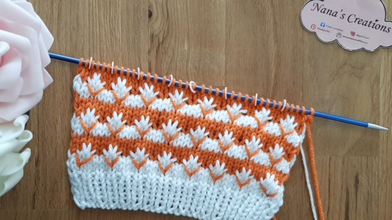 Motivo 2 colori ai ferri n°743/ Two-color knitted pattern / Patrón de punto de dos colores