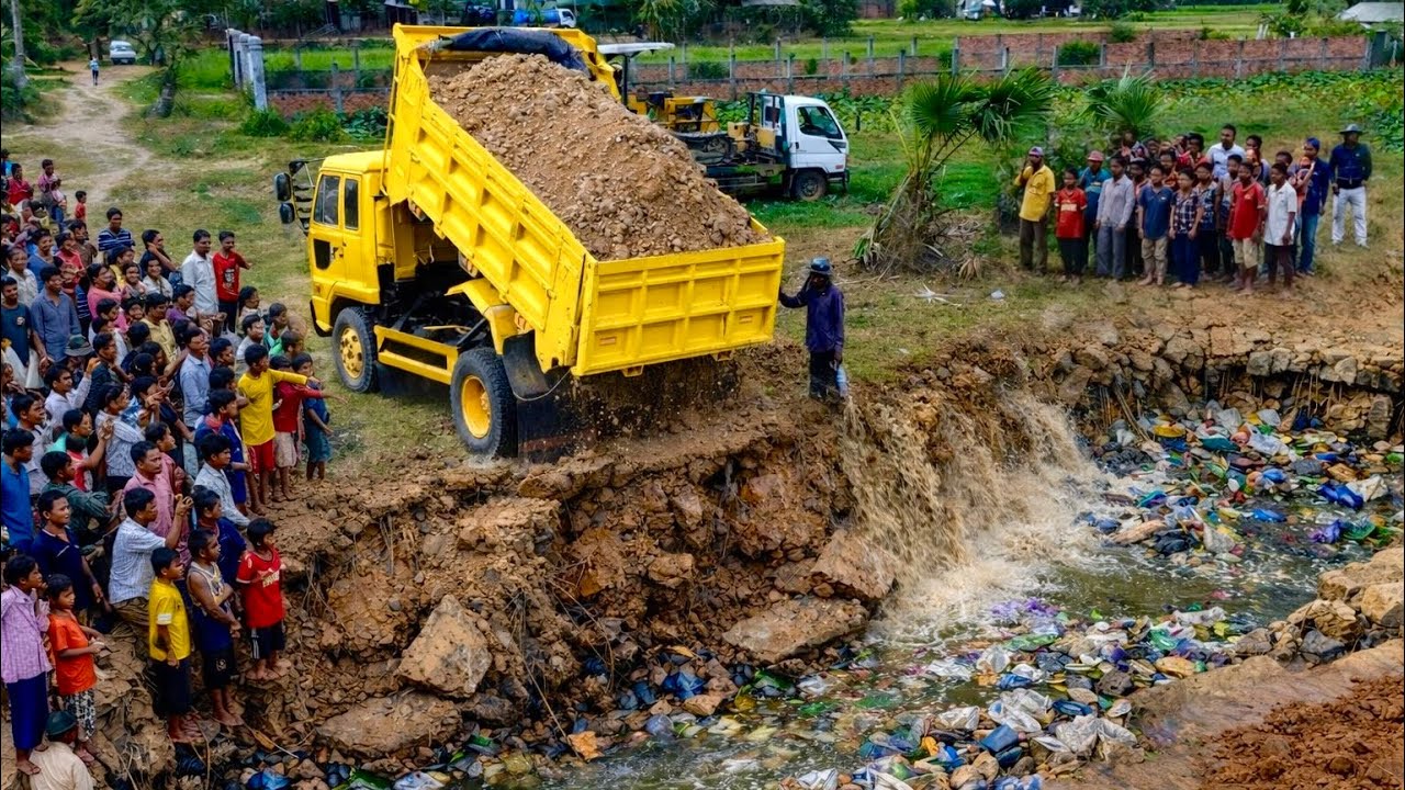 First Starting New project!! Filling Land Build Road By Bulldozer KOMAT'SU D21P With 5ton Trucks