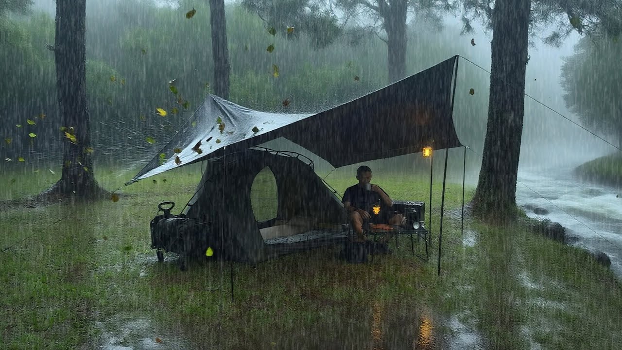Very Heavy Rain and Flood‼️Best Camping in long Heavy Rain with Thunder and Flood‼️