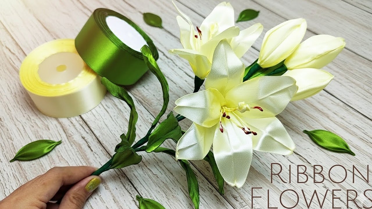 DIY lily making tutorial/how to make satin ribbon flower lily Easily