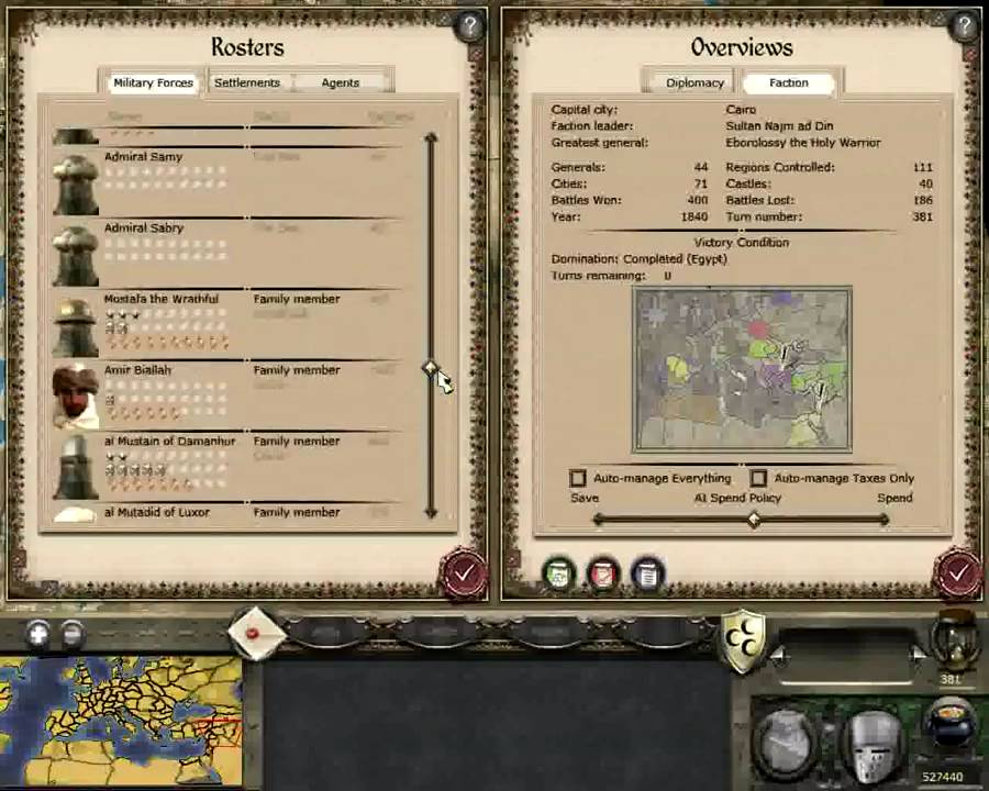 medieval 2 toal war all campaign map completed Egypt