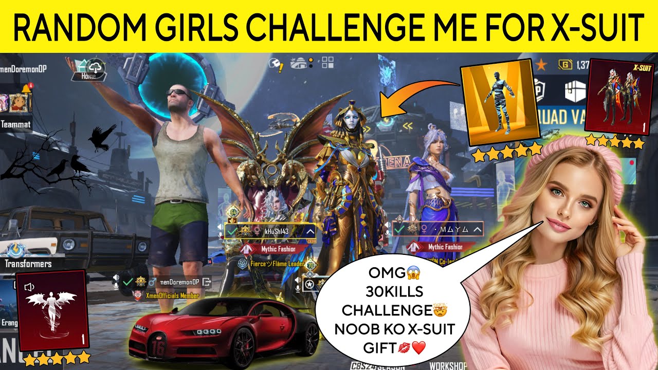 RANDOM GIRLS😍 CHALLENGE🤯 ME FOR NEW X-SUIT🥰 30 KILLS🥶 SHOCKED😱 AFTER SEEING MY ALL MYTHIC X-SUIT❤️😍