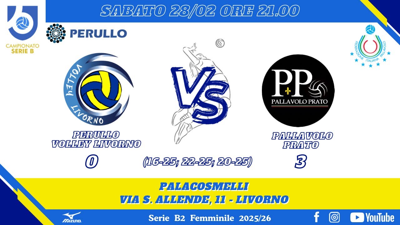 SERIE B2 2025/2026: PERULLO VOLLEY LIVORNO- ARIETE PALLAVOLO PRATO