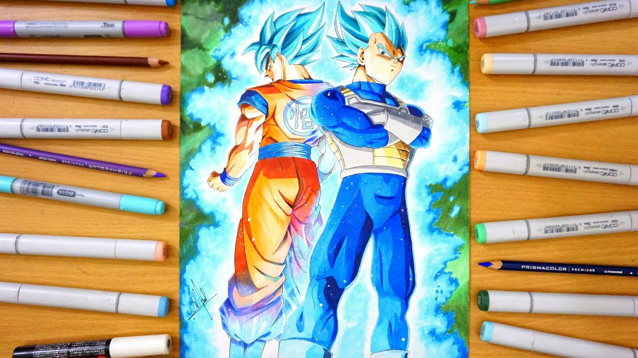 Vegeta Goku super saiyan blue speed drawing from dragonball super