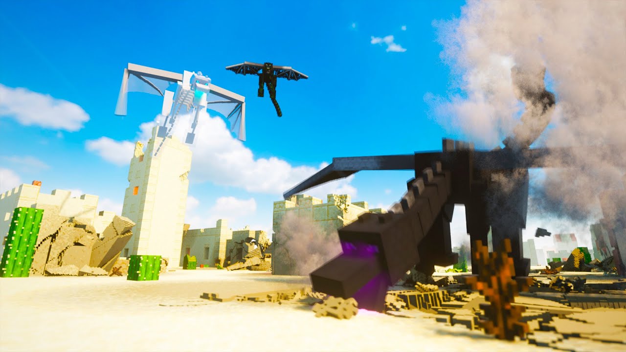 Guided missiles against Dragons from Minecraft in a Deserted Village Megа Teardown