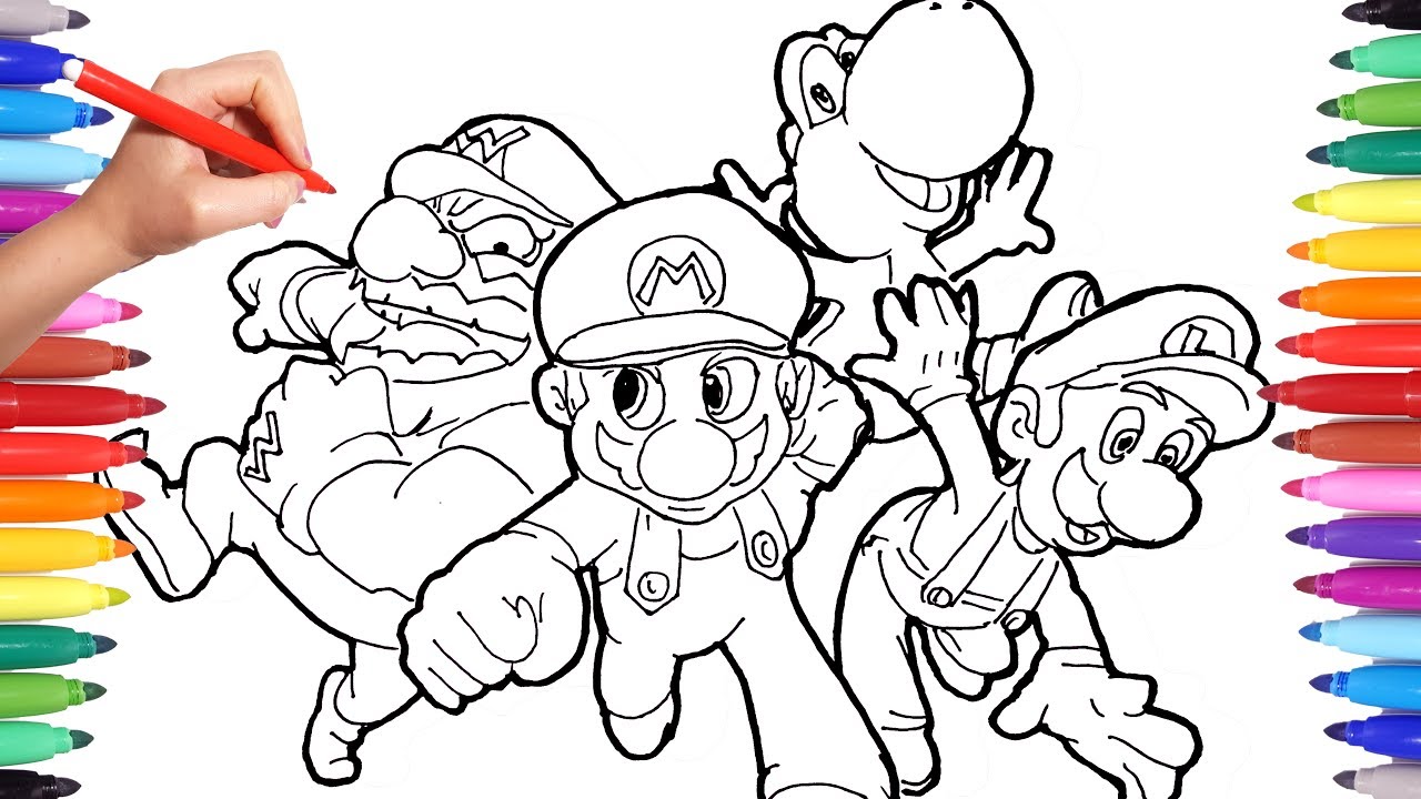 Super Mario Coloring Pages for Kids | How to Draw Super Mario Luigi and Yoshi | Learning Video