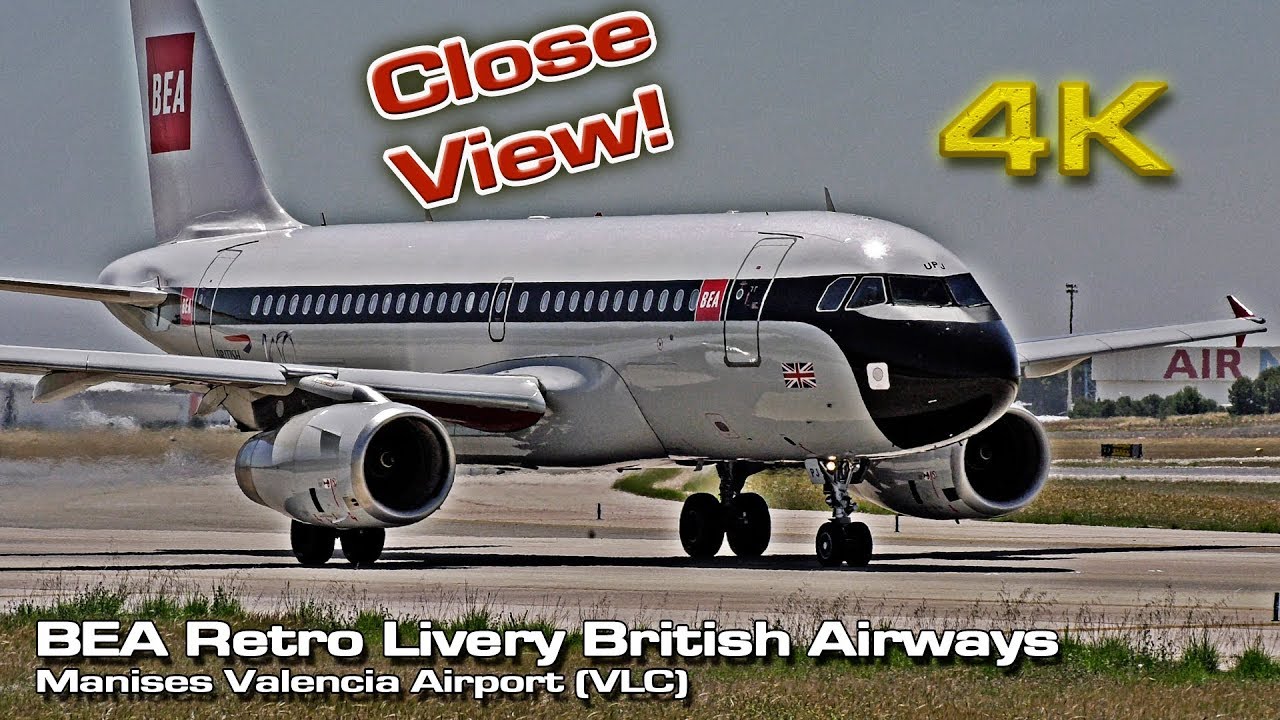 BEA Retro Livery British Airways A319  [4K 50p] Valencia (G-EUPJ) 100 years!