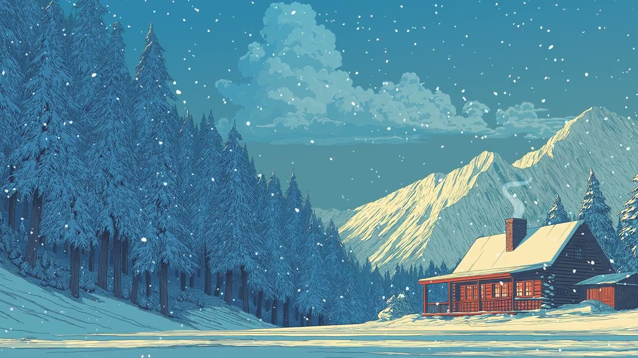 relaxing in a snowy cabin | cozy lofi ambience work, sleep and chill