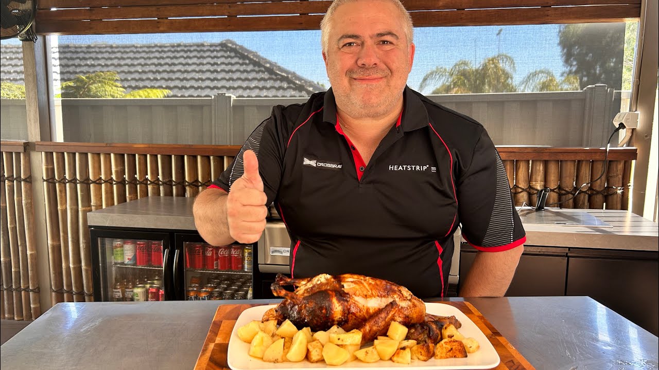How to make Roast duck with mushroom stuffing and roast potatoes cooked on the CrossRay BBQ