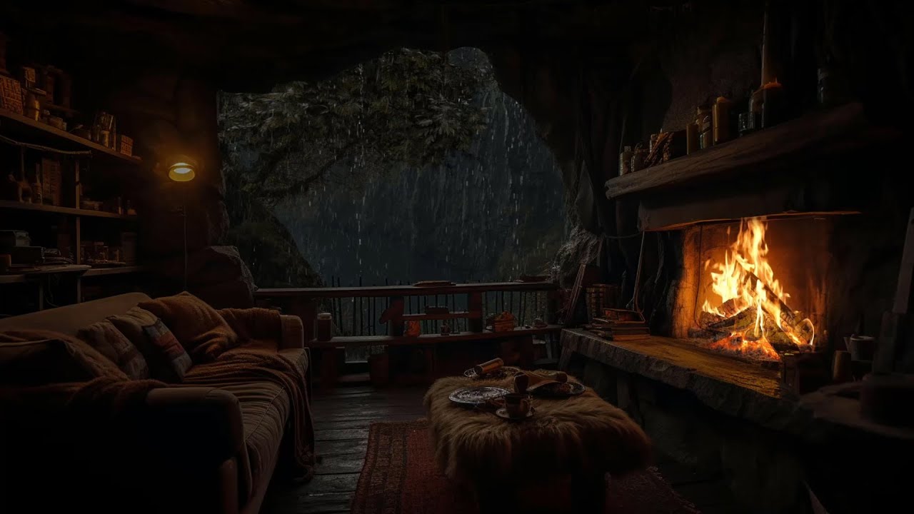 No Ads, Cozy Hideaway – Rain, Fireplace & Thunder Sounds for Instant Sleep on a Rainy Night 🌧️🔥