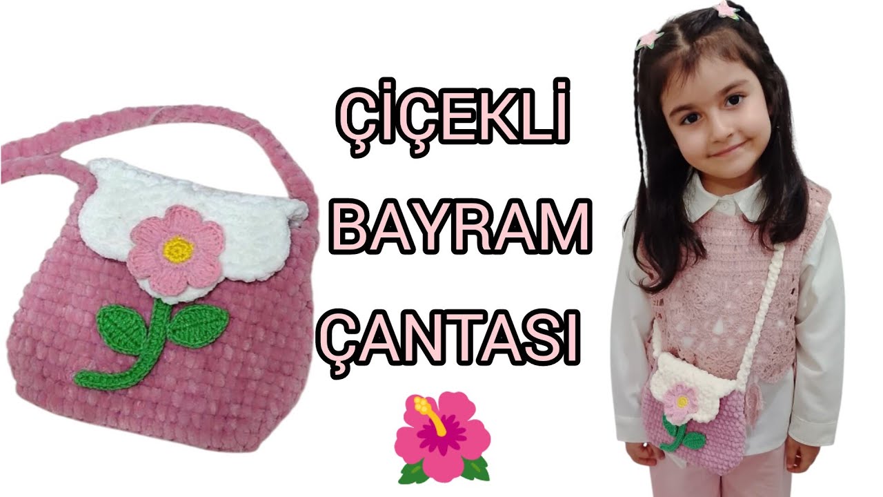 KADİFE İPLE ÇİÇEKLİ ÇOCUK ÇANTASI TARİFİ