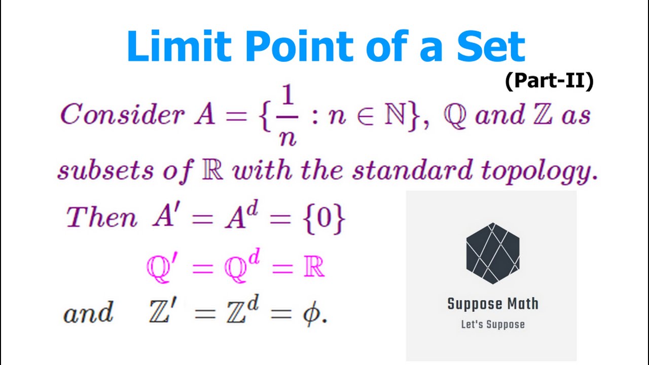 Examples of Limit Points , Derived set of Q, Z {1/n: n is natural}| Suppose Math with Akhtar Abbas