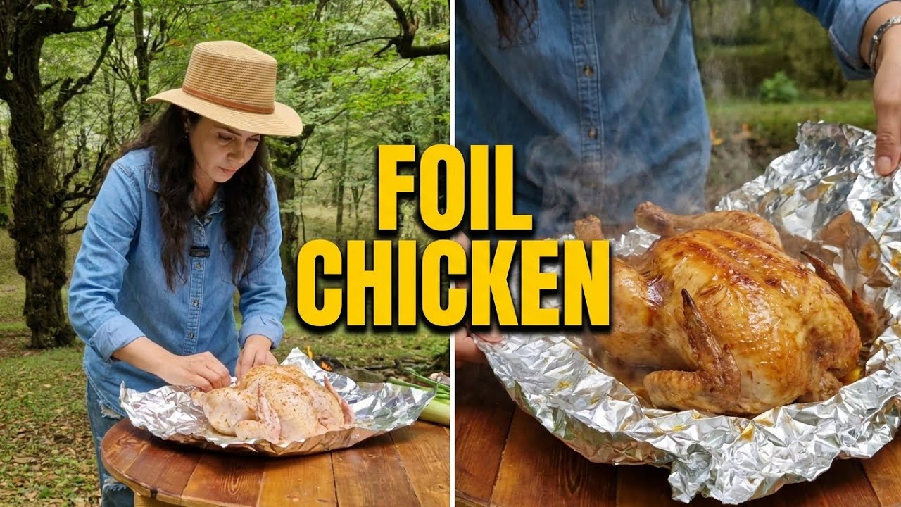 Peaceful Cooking in Nature – Whole Chicken in Foil Over Hot Coals