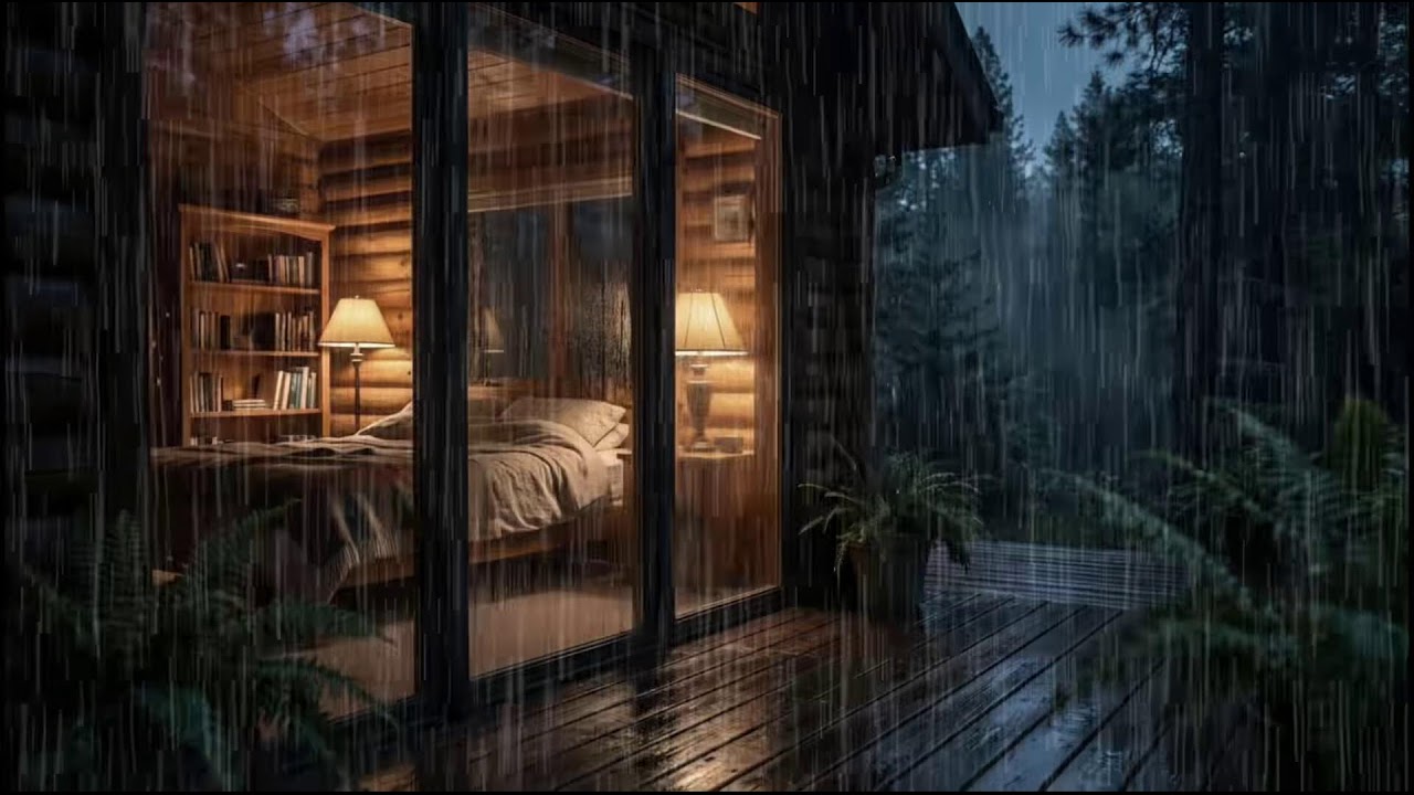 Rainy Night in a Forest Cabin 🌲 | Soft rain ambience with steady rain sounds for deep relaxation