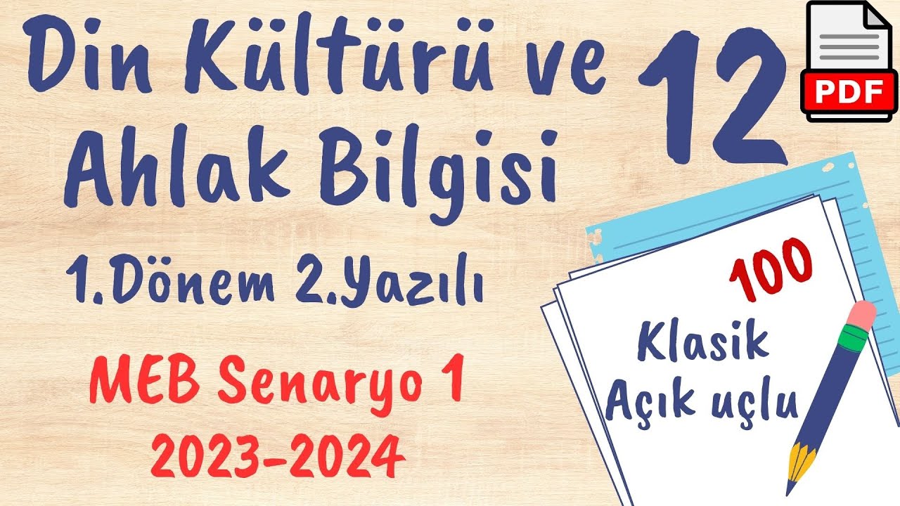Din Kültürü ve Ahlak Bilgisi 12.Sınıf 1. Dönem 2. Yazılı Ortak MEB Senaryo 1 yazılı klasik açık uçlu