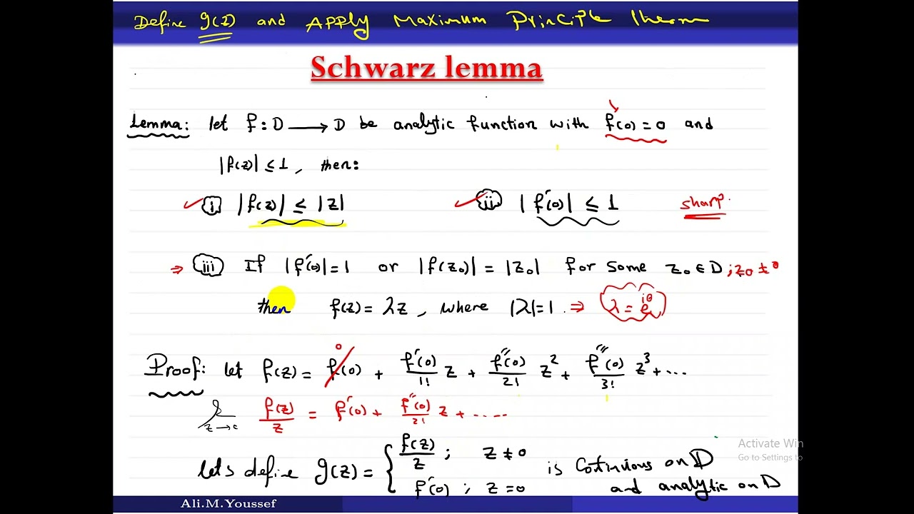 Schwarz lemma for the Holomorphic Functions Part (1)
