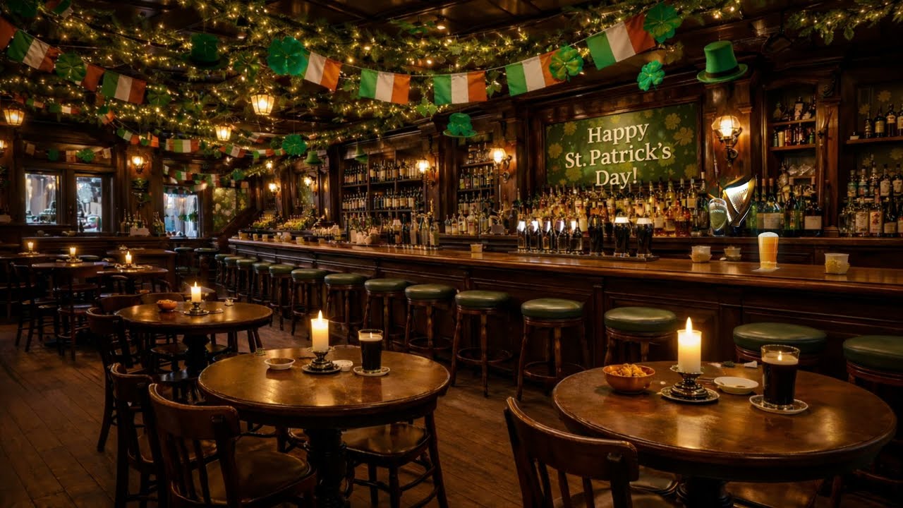 St. Patrick’s Day Irish Pub Ambience 🍀 Cozy Bar, Candlelight & Guinness
