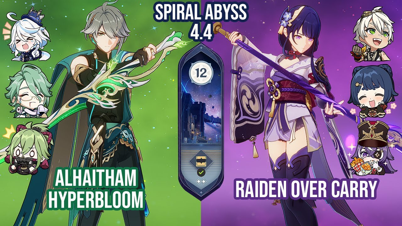 Alhaitham Hyperbloom & Raiden Over Carry No Bow | Spiral Abyss 4.4 Floor 12 9 Stars | Genshin Impact