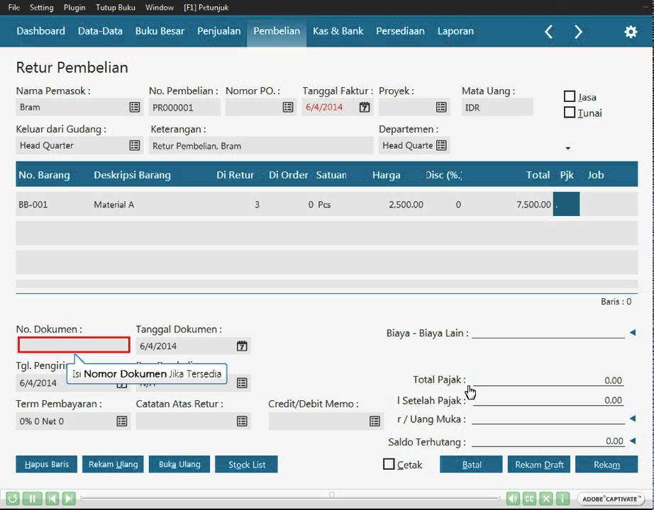 Software Akuntansi Zahir Accounting 6 - Retur Pembelian