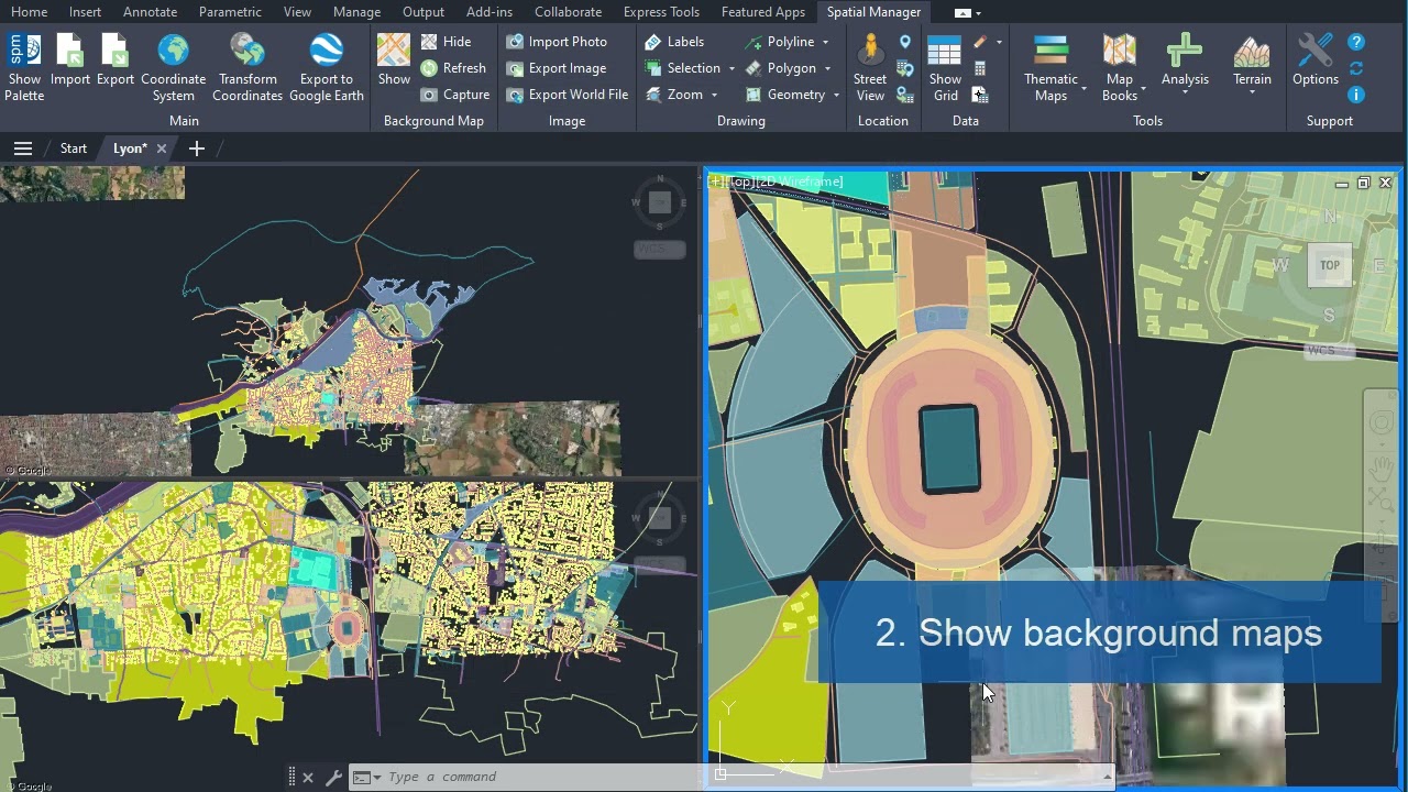 Background maps in multiple DWG views and print