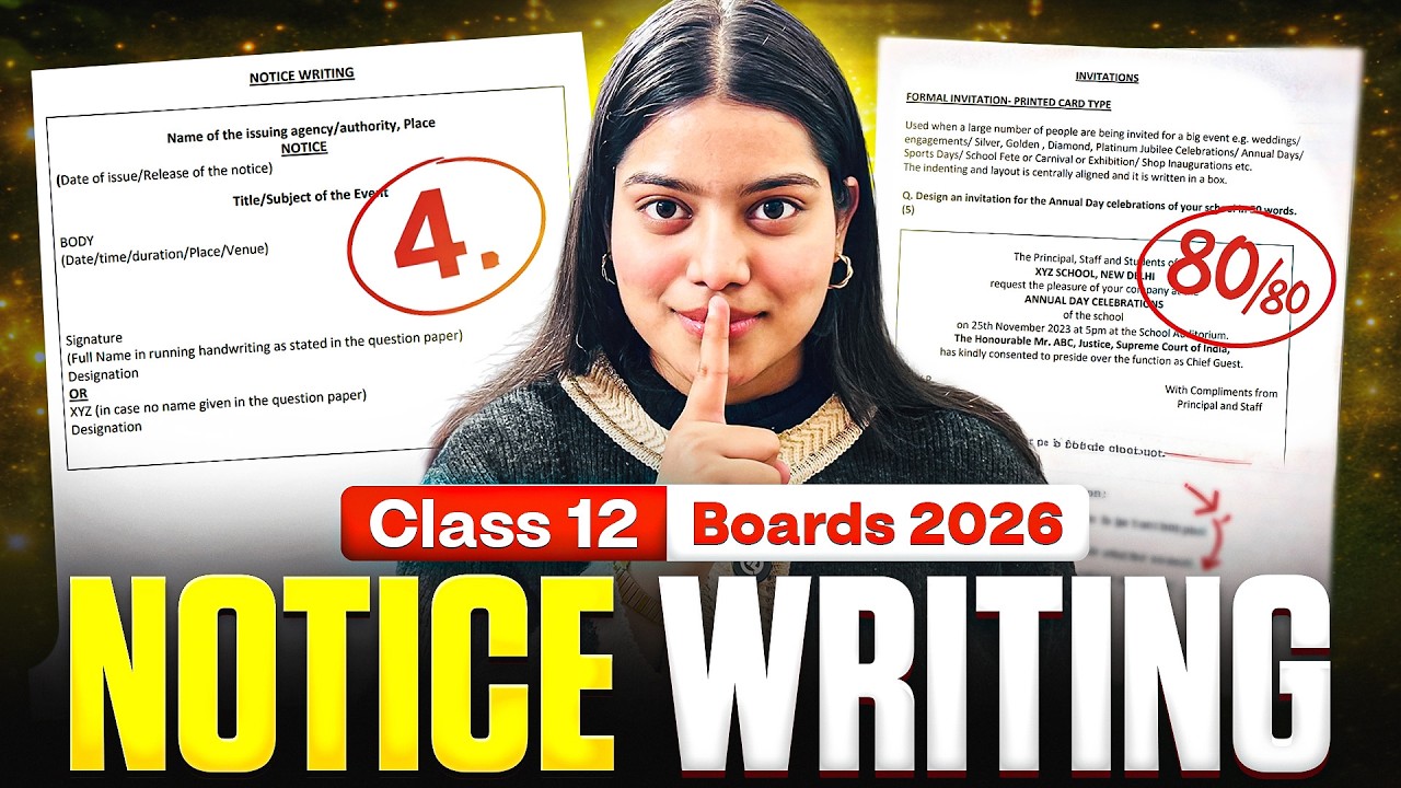 Notice Writing in 5 Minutes 🔥🤯 | Class 12 English Board Exam 2026 | Notice Writing Format + Tips