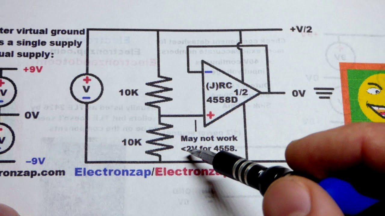 Op amp virtual ground rail splitter circuit using JRC4558D schematic diagram by electronzap