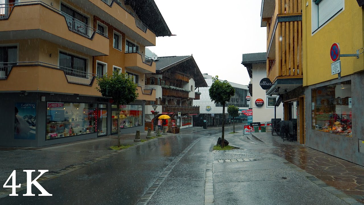 Walking in the Rain, Mayrhofen in Zillertal- Austria, Sounds for Sleeping and Relaxing 4K